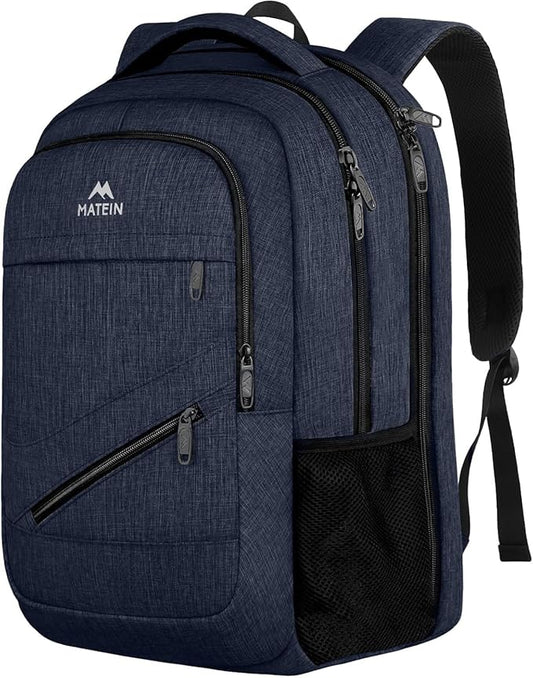 MATEIN 17 Inch Laptop Backpack, Large Work Backpack Travel Carry On TSA Approved with Trolley Sleeve, College Computer Bag with Anti Theft Pocket, Water Resistant Commute Daypack for Men, Dark Blue