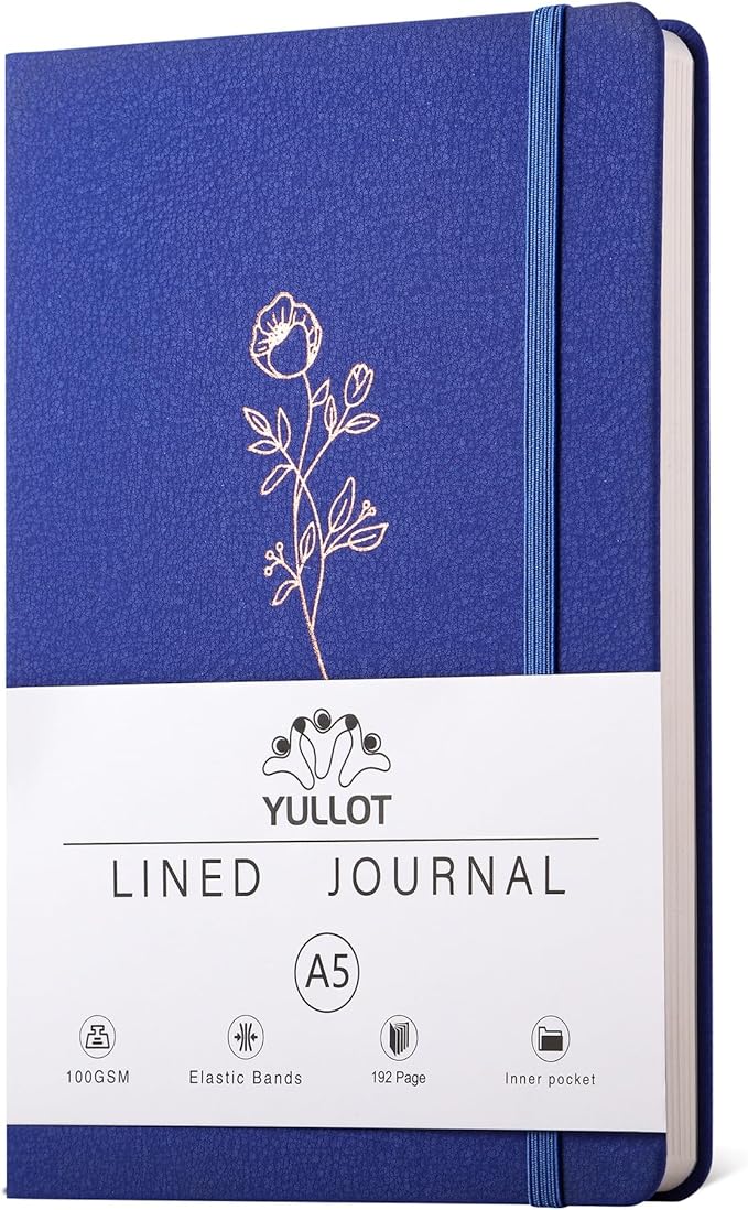 Lined Journal Notebook –A5 PU Leather Hardcover Notebook, 100gsm Thick Bleedproof Paper with Inner Pocket – 192Pages Lined Writing Journal for Students Women Note Taking - Lavender Blue