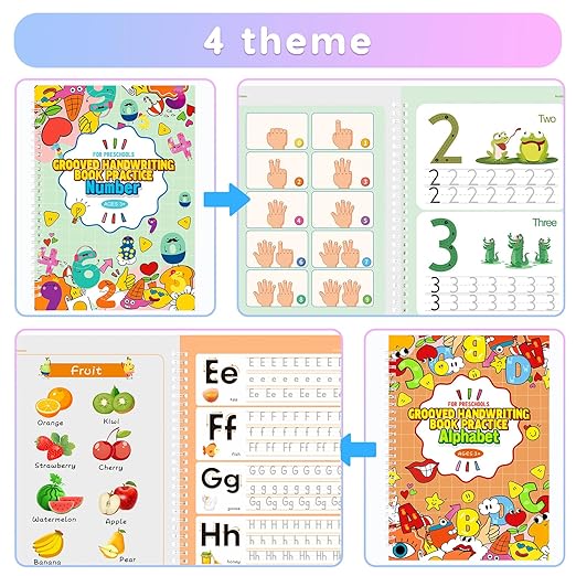 Magic Practice Copybook, Reusable Writing Practice Book, for Preschool Kids Age 3-8 Calligraphy (4 Books with Pens)