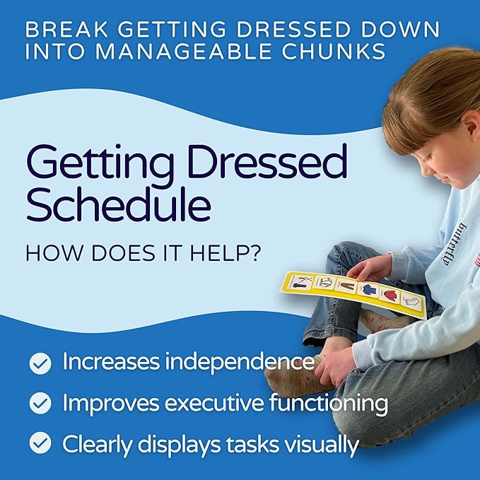 I Can Dress Myself - Daily Schedule - Premium Durable Plastic - Visual Schedule for Kids with Autism - 12 Clothing Cards - Autism Learning Materials – Special Education (English)