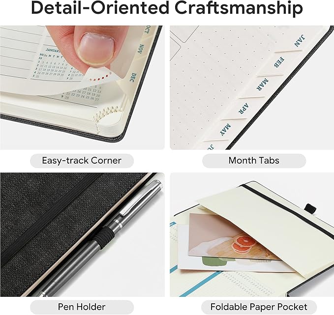 2026-2027 Weekly and Monthly Planner (July 2026–December 2027), 6.5"x8.5", Vertical Layout, 18 Months Agenda with Month Tabs & Pocket, Academic Calendar with Vegan Leather Cover, Black