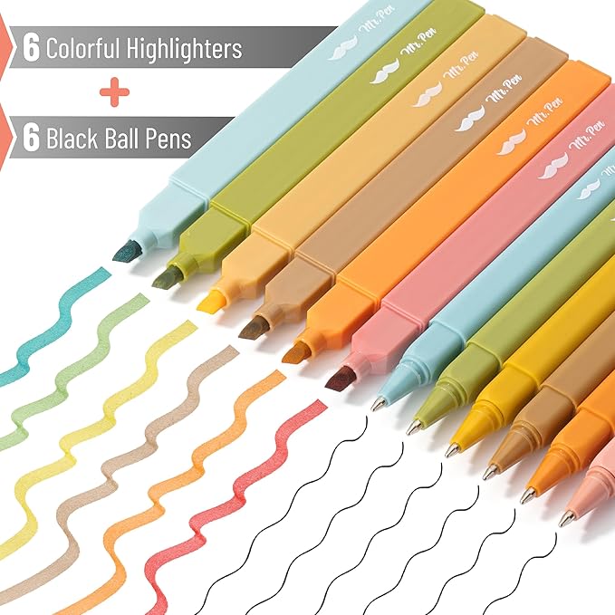 Mr. Pen- Aesthetic Highlighters and Ballpoint Pens No Bleed, 12 Pack, Warm Fall, Bible Highlighters and Pens No Bleed, Fast Dry and No Smear for Bible Journaling, Planner, School Supplies