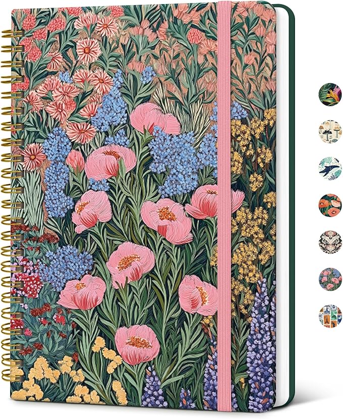 Taja Lined Spiral Journal Notebook for Women, A5 Cute College Ruled Hardcover Notebook for Work & Note Taking, Pretty Journal for Writing, 140 Pages, Blooming Symphony