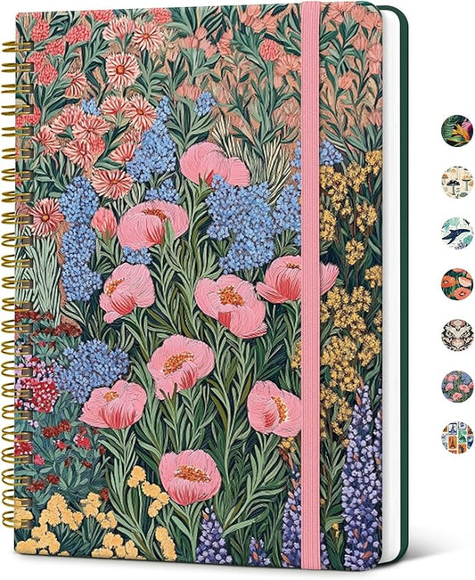 Taja Lined Spiral Journal Notebook for Women, A5 Cute College Ruled Hardcover Notebook for Work & Note Taking, Pretty Journal for Writing, 140 Pages, Blooming Symphony
