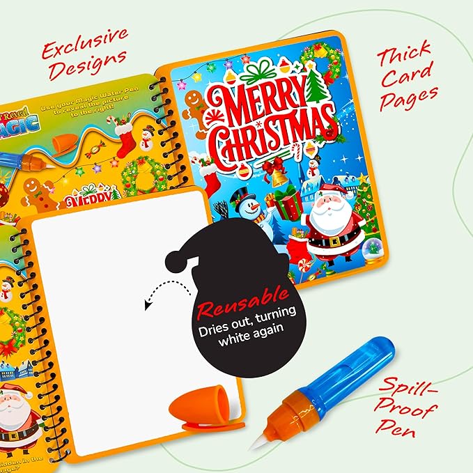 Stocking Stuffers for Toddlers, 4 Pack Christmas Water Coloring Books for Kids, Christmas Activities for Kids, Christmas Crafts for Toddlers, Toddler Travel Essentials, Toddler Gift Toys