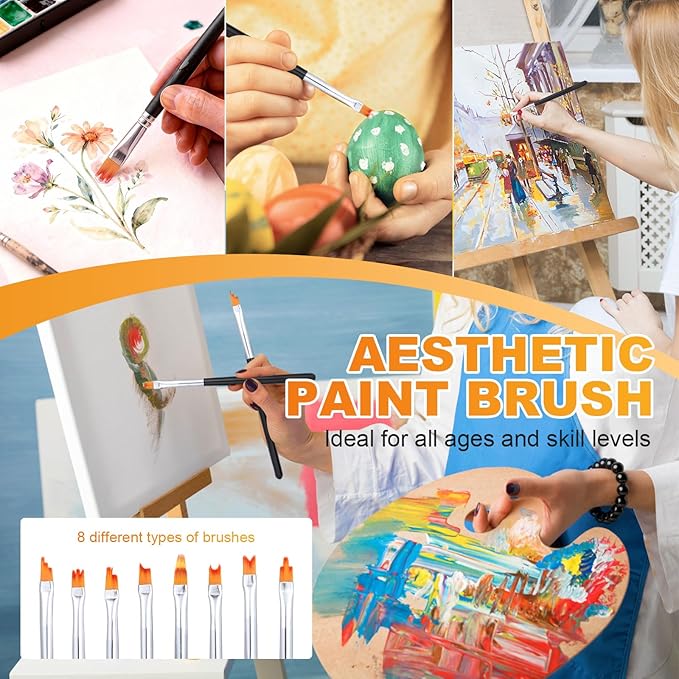 8 Pcs Paint Brush Set-Watercolor Acrylic Oil Paint Brushes with Detail, Professional Paintbrush Kit for Artist, Nail Art, Face Painting Short Handle, Easy-Clean Nylon Brushes