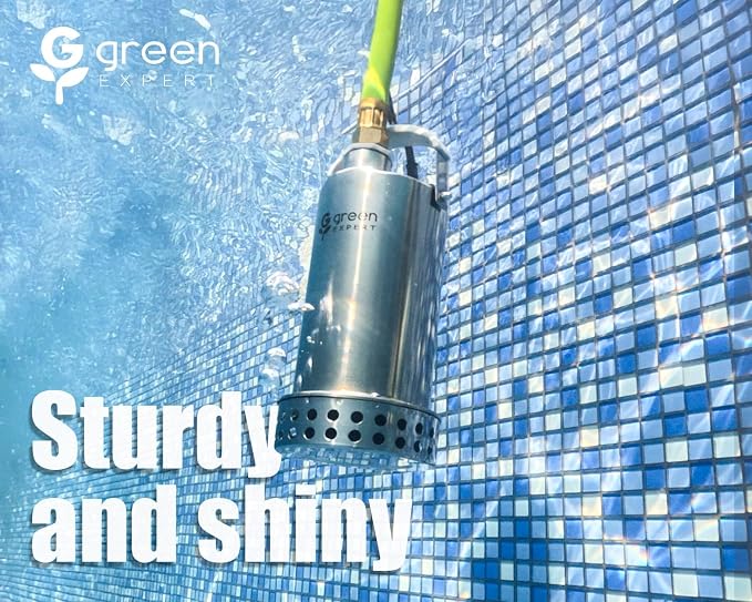 Green Expert 1HP Submersible Sump Pump, 4000GPH Full 304 Stainless Steel Manual Utility Pump with Adapter Kit, Oil-Free Top Discharge Water Removal for Basements, Pools, Hot Tubs & Drainage Pits
