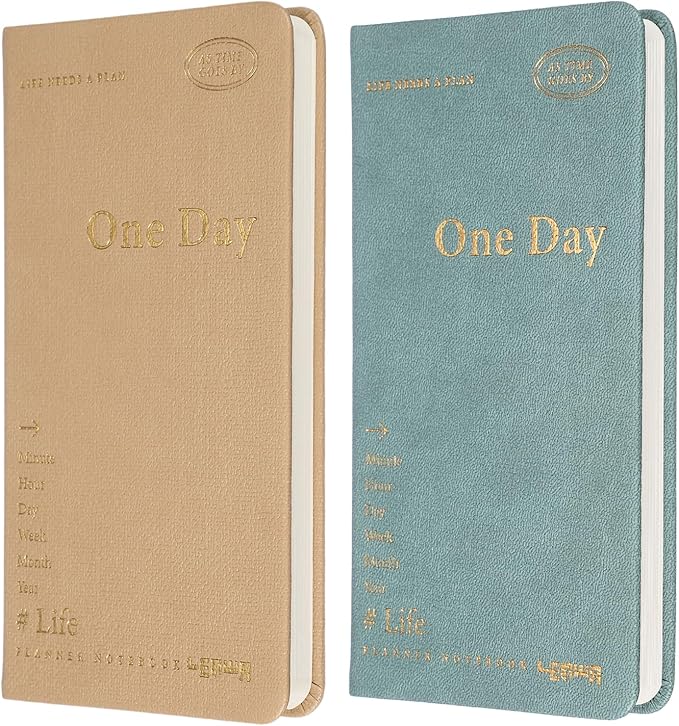 PATIKIL 2Pcs Planner Notebook, 7 x 3.8" 96 Sheets Undated Daily Planner Pocket to Do List Daily Weekly Goals Notebook for Office Home Study Work Time Management Habit Tracker, Green, Brown