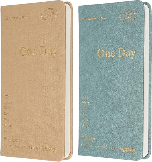 PATIKIL 2Pcs Planner Notebook, 7 x 3.8" 96 Sheets Undated Daily Planner Pocket to Do List Daily Weekly Goals Notebook for Office Home Study Work Time Management Habit Tracker, Green, Brown