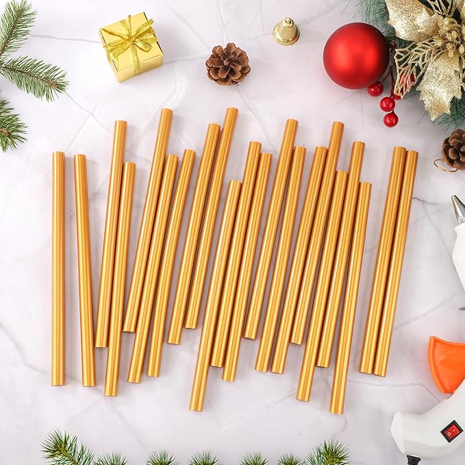 72 Pack Metallic Gold Hot Glue Sticks, 8"x0.43" Hot Melt Glue Sticks for Fabric, Wood, Plastic, Paper, Stamp, Crafting, Wedding Cards, Decoration, Car Dent Repair