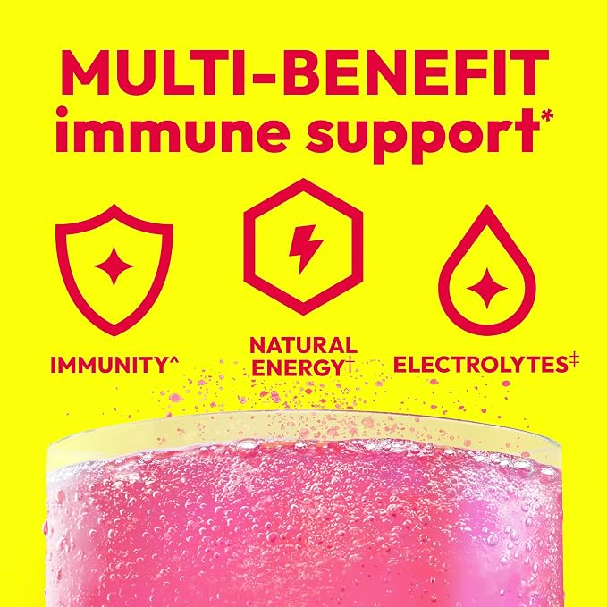 Emergen-C 1000mg Vitamin C Immune Support Powder Pink Lemonade 30CT includes Zinc, Manganese, 7 B Vitamins and Electrolytes for Back to School Essentials