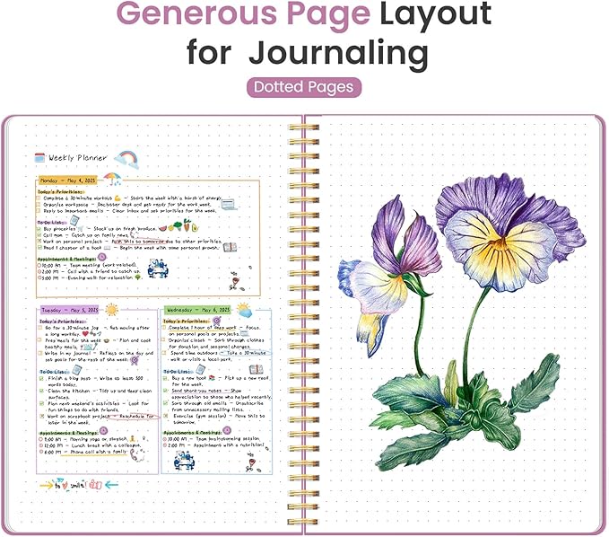 Taja Spiral Dotted Notebook, 8.5"x11" Notebooks for Work, Large A4 Journal for Women & Men, Dotted Journal, Journaling Notebook for Writing, Plastic Cover Spiral Journal,Purple