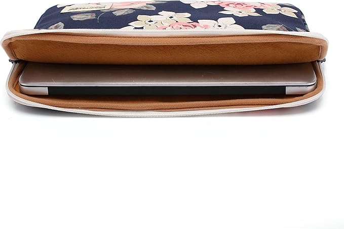 Canvaslife White Rose Pattern 13 inch Canvas Laptop Sleeve with Pocket 13 inch 13.3 inch Laptop case 13.1 case 13.6sleeve