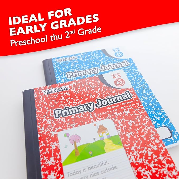 BAZIC PRODUCTS Primary Journal, 100 Sheets, Grades K-2, 6-Pack