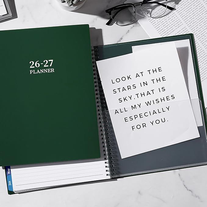 Planner 2026-2027 - Academic Planner 2026-2027, Jul.2026 - Jun.2027, 9"×11", 26-27 planner weekly and monthly with Inner Pocket, Colorful Tabs, Twin-wire Binding - Emerald