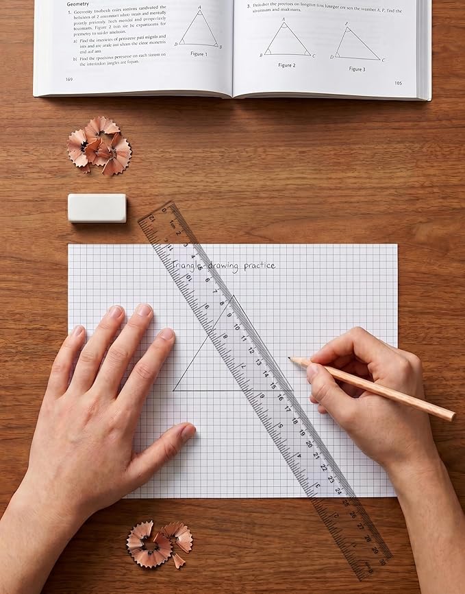 Ruler 12 Inch, 2 Pack Clear Plastic Rulers with Inches and Metric, Shatterproof Transparent Straight Edge for School Office, Easy-to-Read mm cm Markings