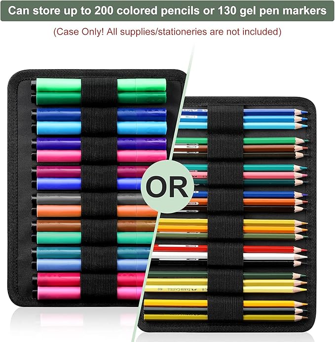 FINPAC Pencil Case Holder Slot, Large MultiLayer Watercolor Pen Bag w/Zipper Front Pocket, Big Organizer for 200 Colored Pencils/130 Gel Pens, Markers to Artists, Painters, Planners