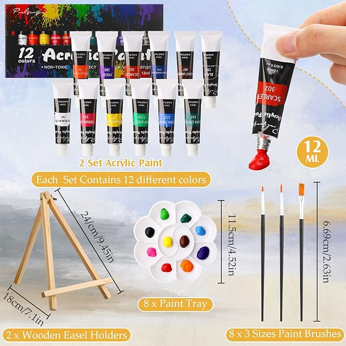 Cholemy 36 Pcs Paint and Sip Kit for Adults 8''x10'' Pre Drawn Canvas for Painting DIY Afro Acrylic Painting Kit Wood Easel Brushes Date Night Bulk for Father's Day Party Gifts(Flowers Woman)