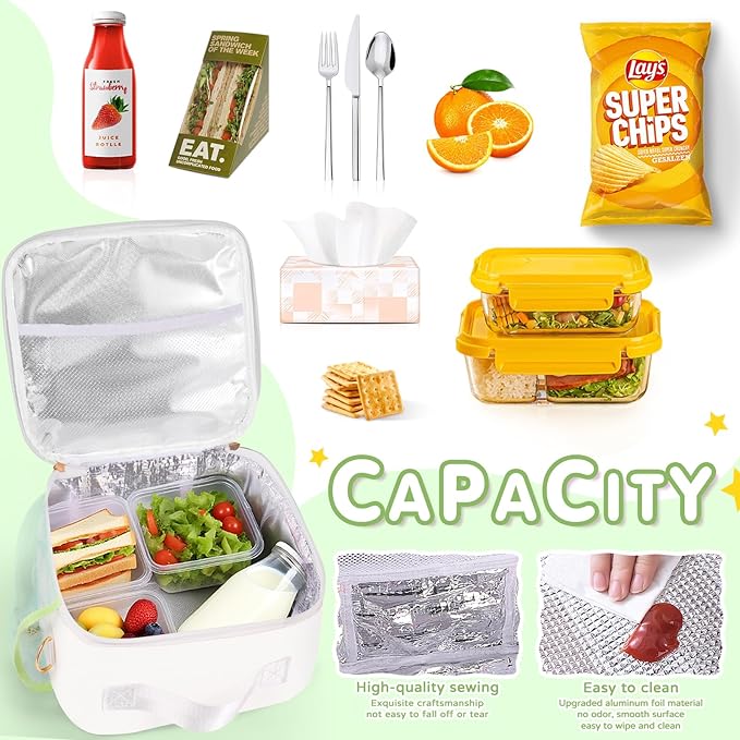 Nsrzua Lunch Bag Kids,Insulated Lunch Bag With Adjustable Shoulder Strap,Reusable Lunch Bag for Kids, Girls,Boys, lunch Bag Women,Preppy Lunch Box for School,Travel, Picnic (green)
