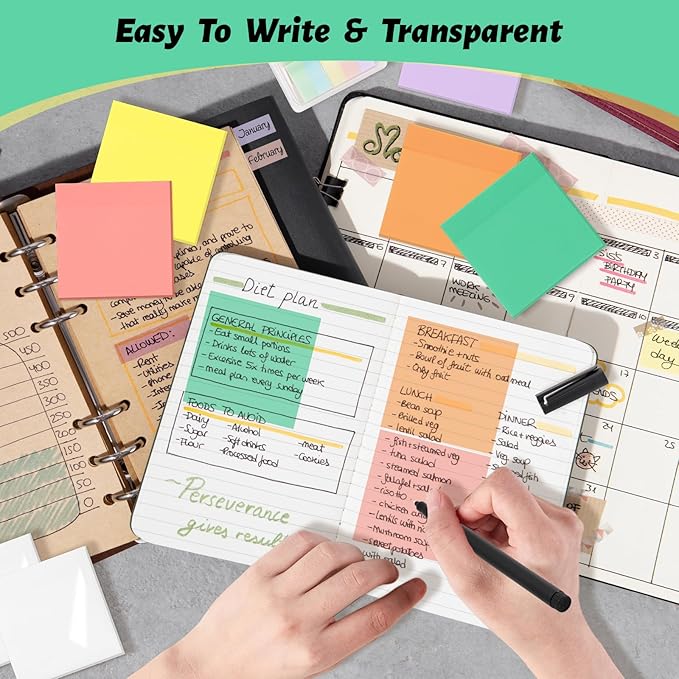‎SYMDROMIA Transparent Sticky Notes, 3"x3" Clear Post Translucent Sticky Notes with See Through Self-Adhesive Sticky Pads for Office School College Supplies, 800 Sheets Soft Macron