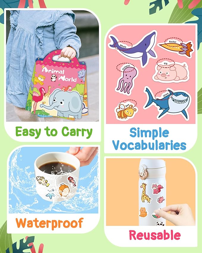 Benresive Reusable Sticker Book for Toddlers & Stickers for Kids, Toddler Travel Toys, Craft Activities, Boys & Girls Birthday Gifts