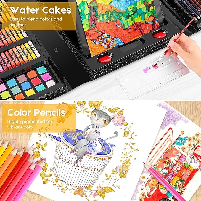 iBayam Art Case Coloring Set - (251ct), Art Kit for Him & Her, Art Supplies Set, Gifts with Trifold Easel, Scratch Paper, Sketching/Coloring Book, Crayons Pencils