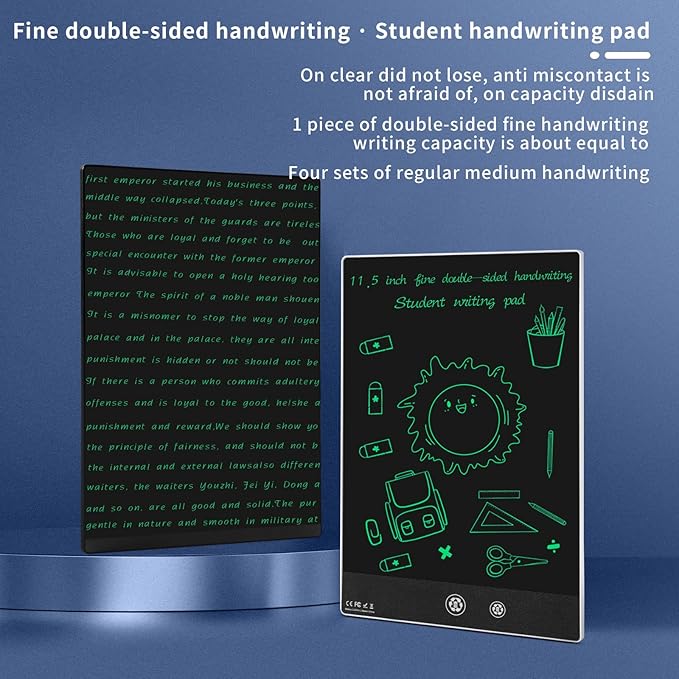LCD Writing Tablet 2 Sides Screen Erasable Reusable 11.5inch and 10.5inch Electronic Drawing Pads Portable Scratchpad for Kids Adults Home Office (Black)
