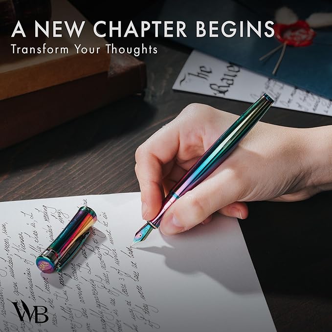 Wordsworth & Black Calligraphy Pen Gift Set, Includes Ink Bottle, 6 Ink Cartridges, A Refill Converter, 6 Replacement Nibs, Journaling, Smooth Writing Pens [Rainbow]