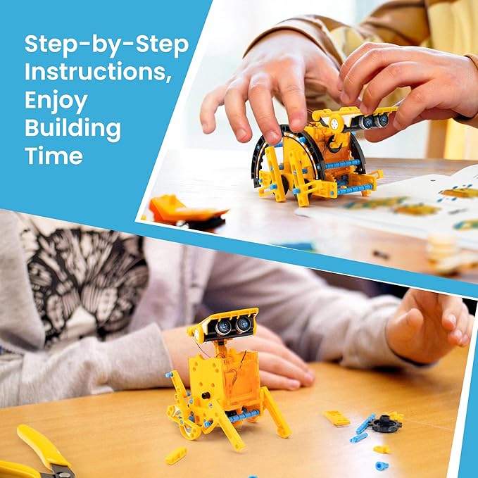 Sillbird Solar Building Robot Kit STEM Gift for Boys Age 8-13, 12-in-1 DIY Educational Science Toys for Kids Birthday, Powered by the Sun Robotics Set with 190 Pieces