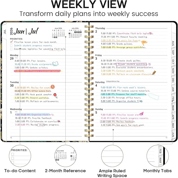 Academic Planner 2026-2027, Weekly and Monthly Calendar Book, July 2026 – June 2027, Hardcover Planner with Tabs, Perfect for Teachers, Students, Women & Men, A4 (8.5" x 11") - Forest Botanica