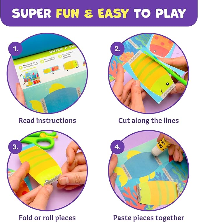 Clever Fox Play Snip & Shape Scissor Skills Activity Book for Kids Ages 3 4 5 6 7 – Arts & Crafts Kit with Safety Scissors for Toddler – 30 Preschool Cutting Craft Activities for Boys & Girls