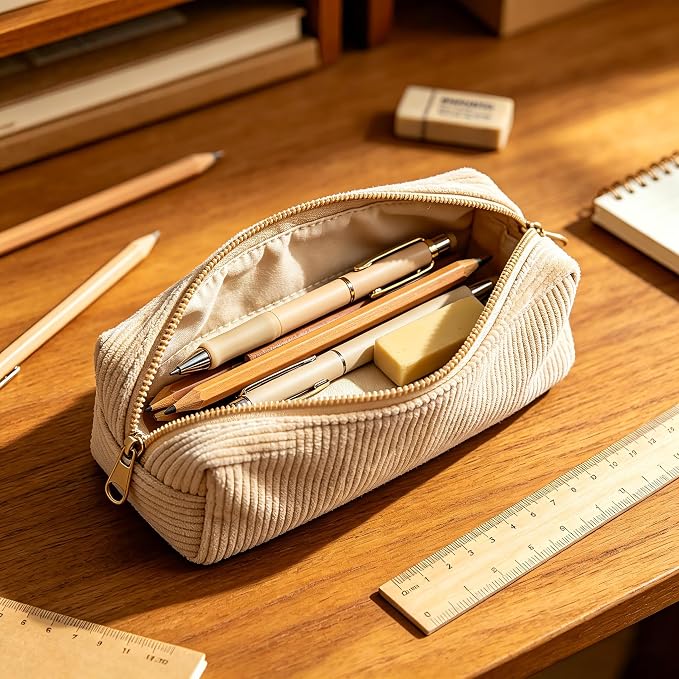 Pencil Case, Pencil Pouch for Women, Pencil Case Small, Pencil Pouch Aesthetic (Beige)