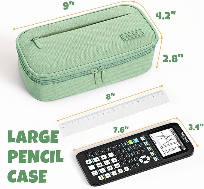 SUNEE Cute Pencil Case, Large Capacity Pencil Pouch, Big Storage Organizer for Stationery, Zipper Pen Bag, Back to School Supplies, Office Organizer Makeup Bag, for Teen Girl Boy Men Women, Green