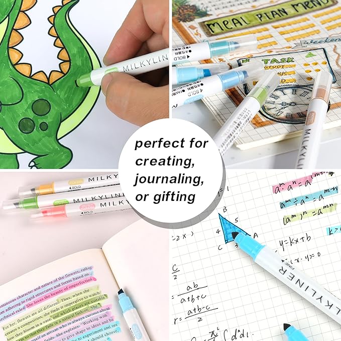 HANKU Pastel Highlighters Set, 24 Unique Retro Colors, Quick Dry Dual Tip and Fine Tip No Bleed Highlighter Markers for Bible Journals Planners Books Notes