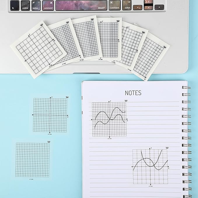 Mr. Pen- Transparent Graph Sticky Notes, 3x3 Inch, 6 Pads, 50 Sheets/Pad, 6 Grid Designs, Square Graph Paper Notes & Fineliner, Waterproof Grid Sticky Note Pads for Math, Study, Journals, Planners