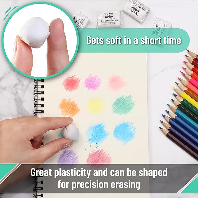 Mr. Pen- Kneaded Erasers, 0.9" x 1.18", 4 Pack, White, Soft Moldable Art Erasers for Charcoal, Graphite & Pastel Drawing, Precision Highlighting, Smudge Control, Easy Shaping for Artists & Students