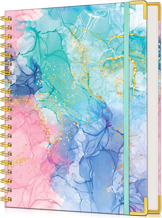 Lined Spiral Notebook Journal for Women, 150 Pages Cute Notebooks 5.75” x 8.38”, A5 Hardcover Spiral Journals with 100 GSM Thick Paper, College Ruled Notebook for Writing Work School, Pink Blue Marble