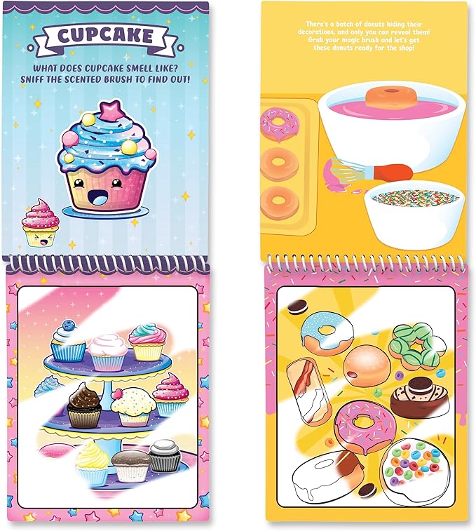 Water Magic (Cupcake & Donut) - Patented Gourmet Scented Reusable Water Reveal Coloring Book for Kids – Mess Free with Water Activity, Scented Water Pen, Travel Coloring Toy for Toddlers Ages 3-8