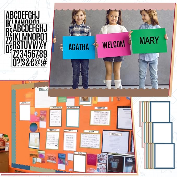 Sinload 92 Pcs Science Fair Board Supplies 60 Trim Scalloped Poster Boards 18 Presentation Subtitles 6 Project Titles 8 Letter Sticker for Classroom Display Boards(Classic Color,Wave)