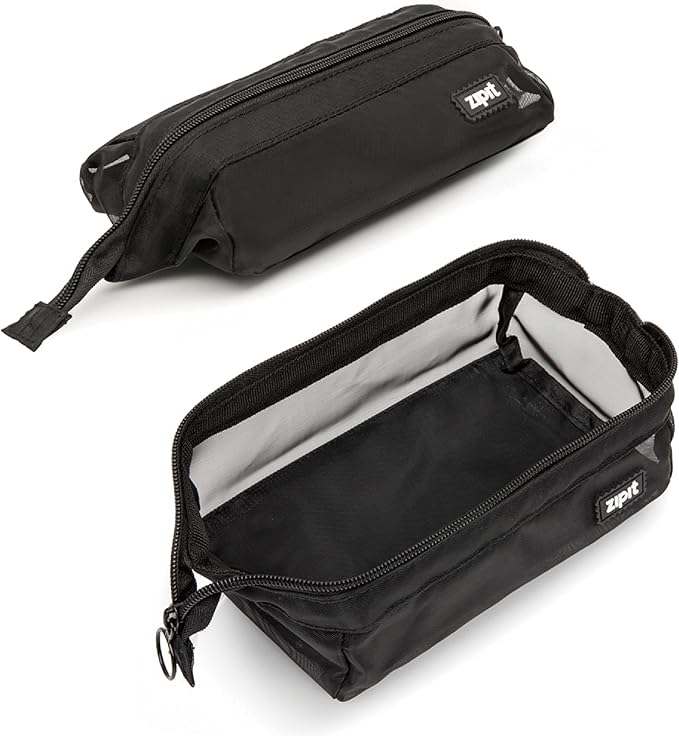 ZIPIT: Lenny Pencil Case - Mesh Black - Large Storage Capacity Zipper Pouch, Makeup-Stationery Bag, School-Travel, Washable Quick Dry, Kid-Teen-Adult