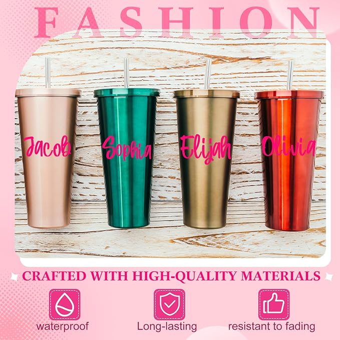 Humyoun UV DTF Cup Wrap Letter Stickers Vinyl Decals,Rose Red,6 Sheets | Personalized Name Stickers for Water Bottles Tumblers, Waterproof UV DTF Alphabet A-Z Stickers for 14-40oz Mugs DIY Craft