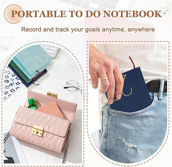 PATIKIL 2026 Daily Planner Notebook, A6 64 Sheets Undated to Do List Daily Weekly Monthly Goals Tracker Pocket Notebook for Office Home Study Work Time Management Fitness Habit, Brown