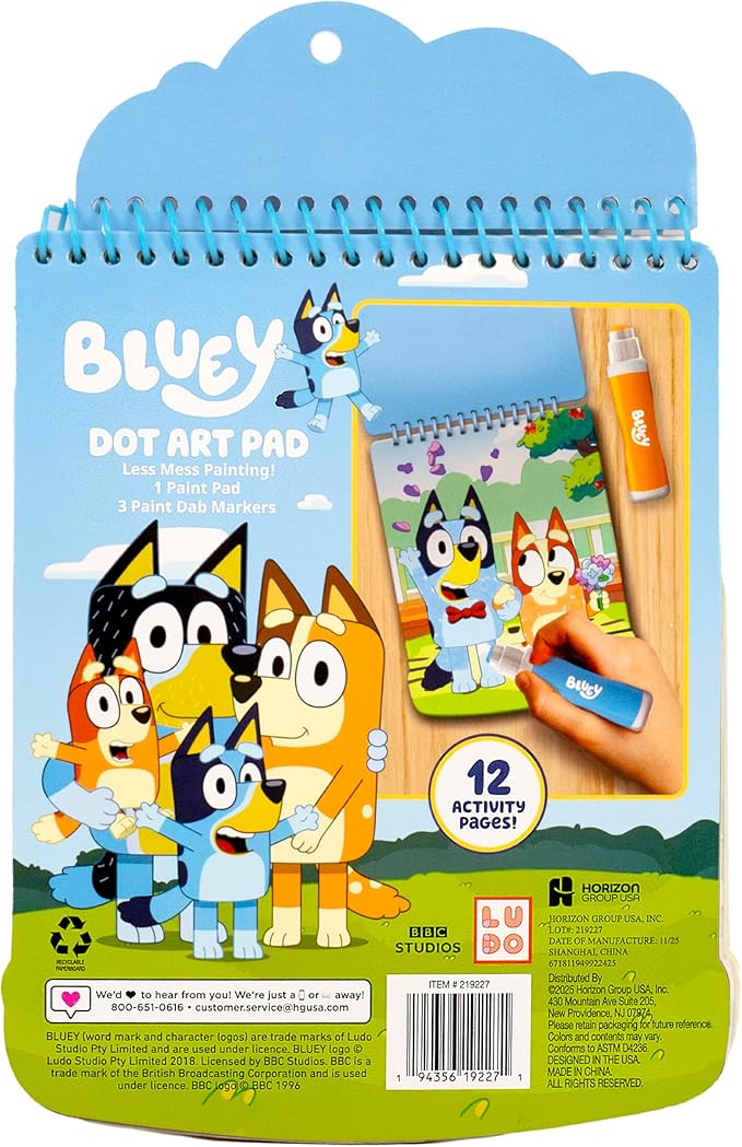 Horizon Group USA Bluey Dot Art Pad & Markers, Spiral-Bound Activity Painting Pad, Travel-Friendly Dabbers, Birthday Party, Great Mess-Free Toddler Toys for Kids Ages 3, 4, 5, 6