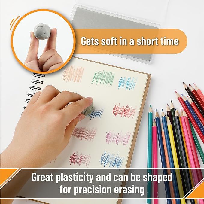 Mr. Pen- Large Kneaded Erasers, 2.75"x6.3", 4 Pack, Gray, Soft Moldable Art Erasers for Charcoal, Graphite & Pastel Drawing, Precision Highlighting, Smudge Control, Easy Shaping for Artists & Students