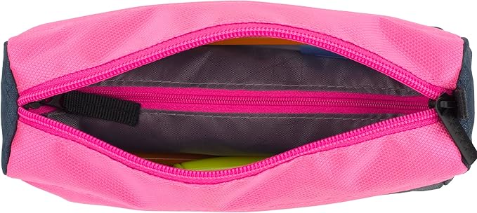 Five Star Pencil Pouch, Pen Case, 9-Pocket Zipper Pouch, Storage Organizer for School Supplies Earbuds Chargers Cables Makeup, Navy/Pink (505600B-ECM)