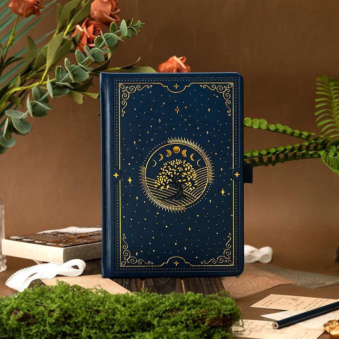 TIEFOSSI Tree of Life Journal, A5 Dotted Journal for Women Men, Dot Aesthetic Notebook with 190 Numbered Pages, Hardcover Vegan Leather Journals with Bookmark, 160 GSM Thick Paper