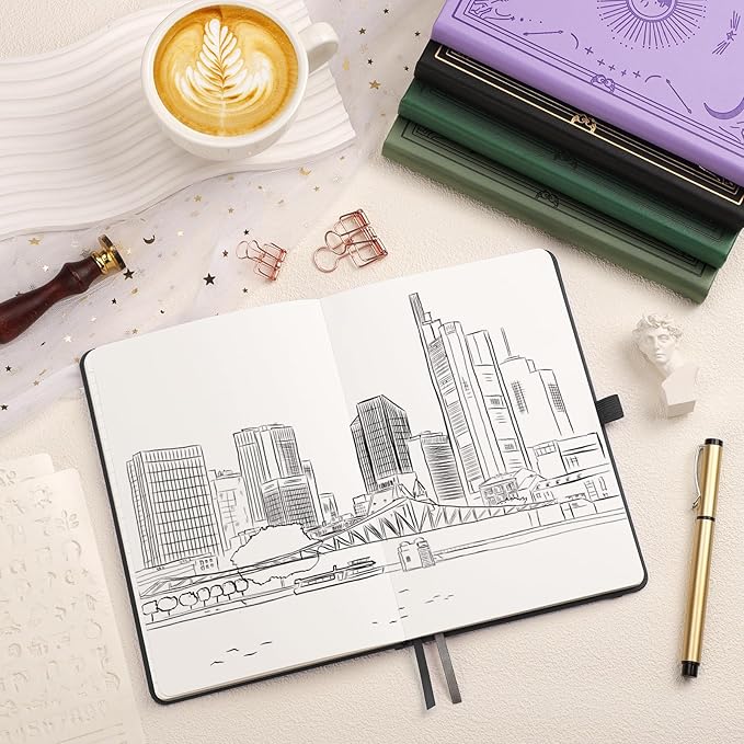 Blank Journal for Women Men, 192 Pages A5 Notebook Journal, Hardcover Notebook with 100Gsm Thick Pages, Leather Note Book for Writing, Travel, Business, Office, Prayer 5.7 x 8.3,Black