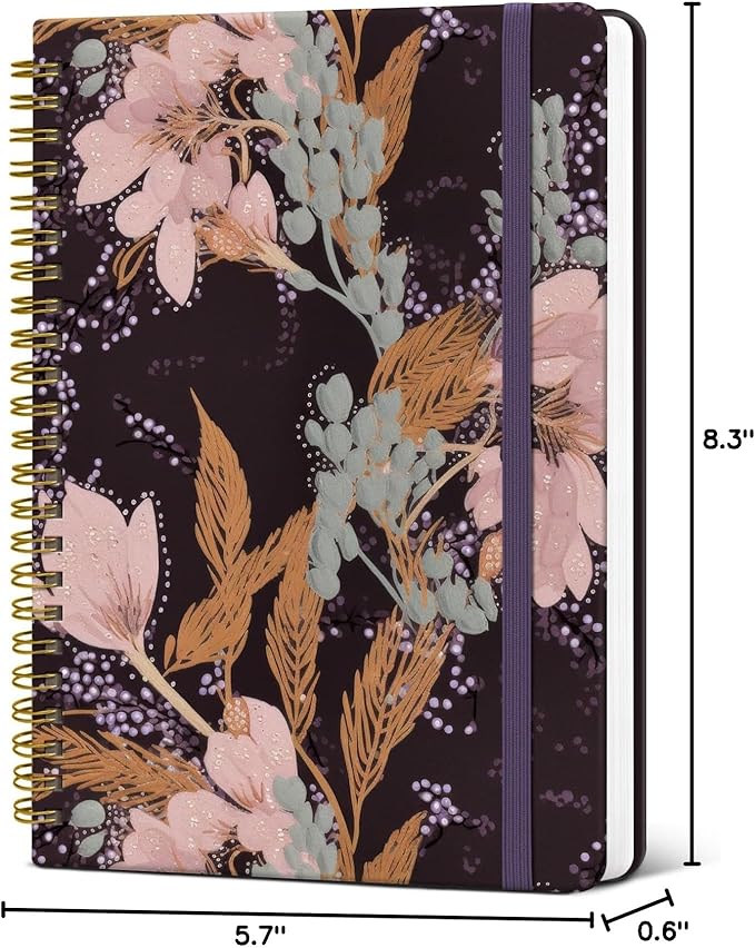 ZOTIA Lined Spiral Journal Notebook for Women, A5 College Ruled Journals for Writing, Hardcover Notebooks for Work, Note taking and Office School Supplies,140 Pages - Lineage Flora