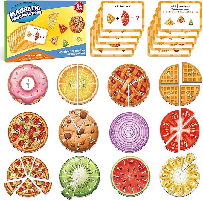 Aizweb Magnetic Fraction Tiles & Circles Set,Bars,Magnetic Fraction Educational Puzzle,Montessori Math Manipulatives,Fraction Learning Games for Elementary Classroom Homeschool Supplies