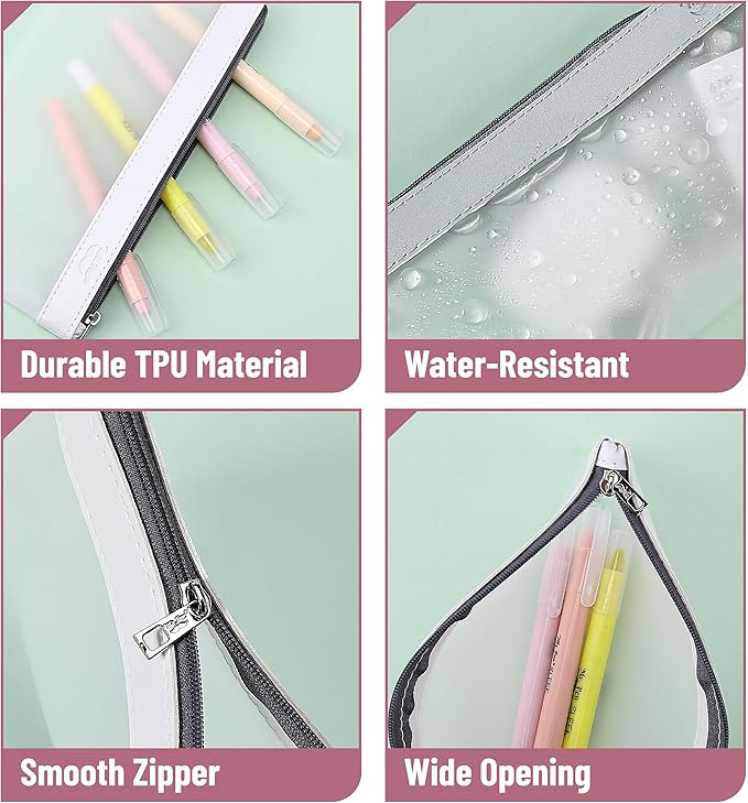 Mr. Pen- Clear Pencil Pouch, 8.50"x4.25", 3 Pack, Durable TPU Material, Medium Water-Resistant Pencil Bags with Smooth Zipper, Multipurpose Clear Pouch for Stationery, School, Office, Travel Supplies